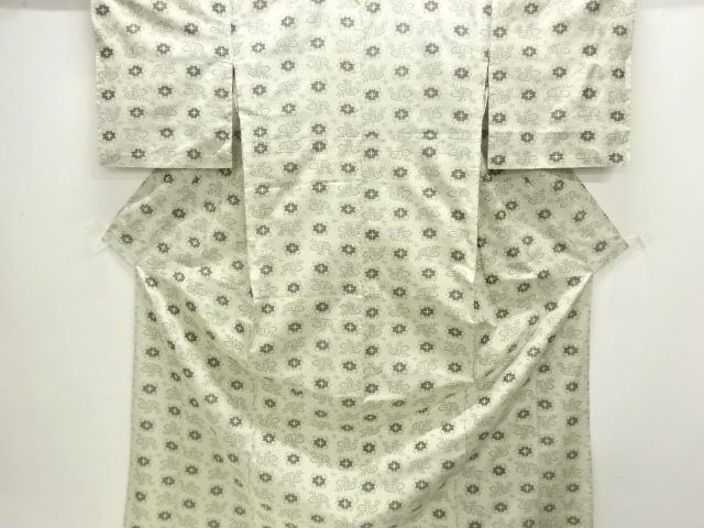 桐に花模様織り出し手織り紬単衣着物